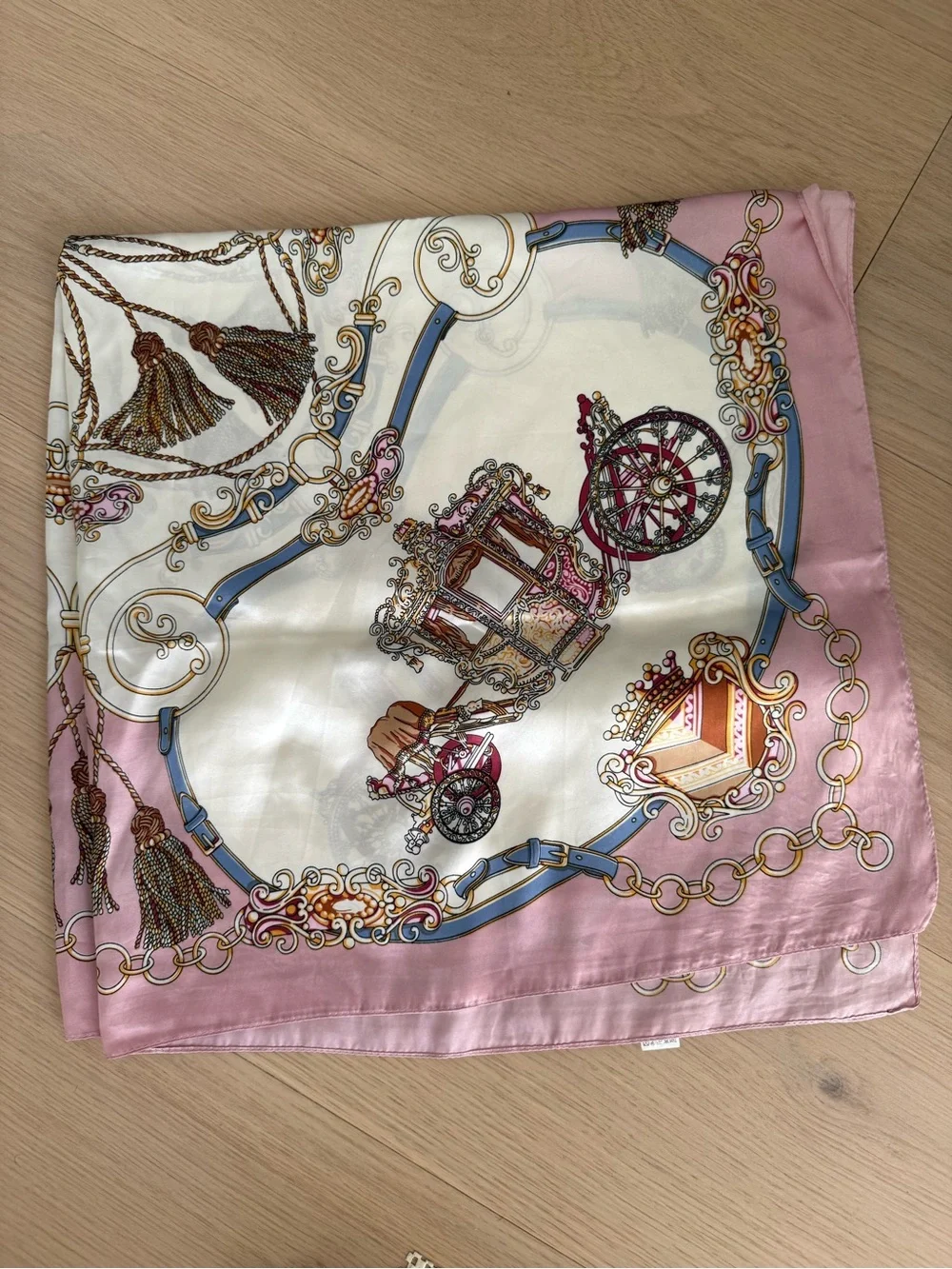 Silk-Feel Pink & Cream Decorative Scarf